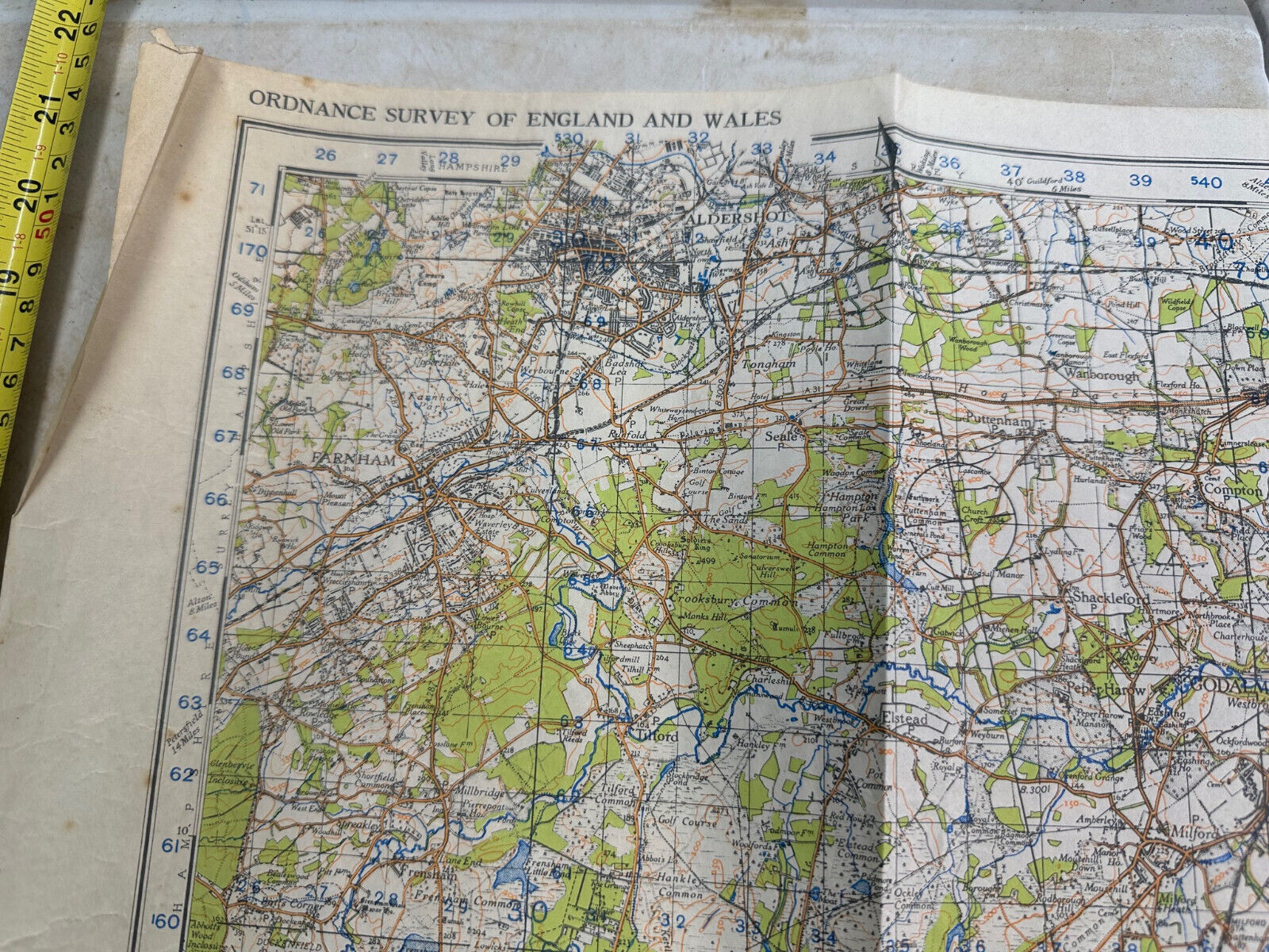 Original WW2 British Army OS Map of England - War Office - Guildford & Horsh - The Militaria Shop