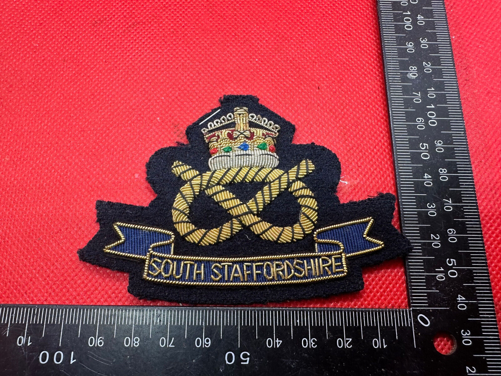 British Army Bullion Embroidered Blazer Badge - South Staffordshire -Kings Crown - The Militaria Shop