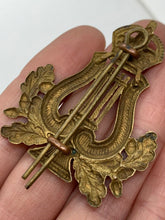 Load image into Gallery viewer, Original WW2 British Army Musicians Kings Crown Brass Cap Badge - The Militaria Shop