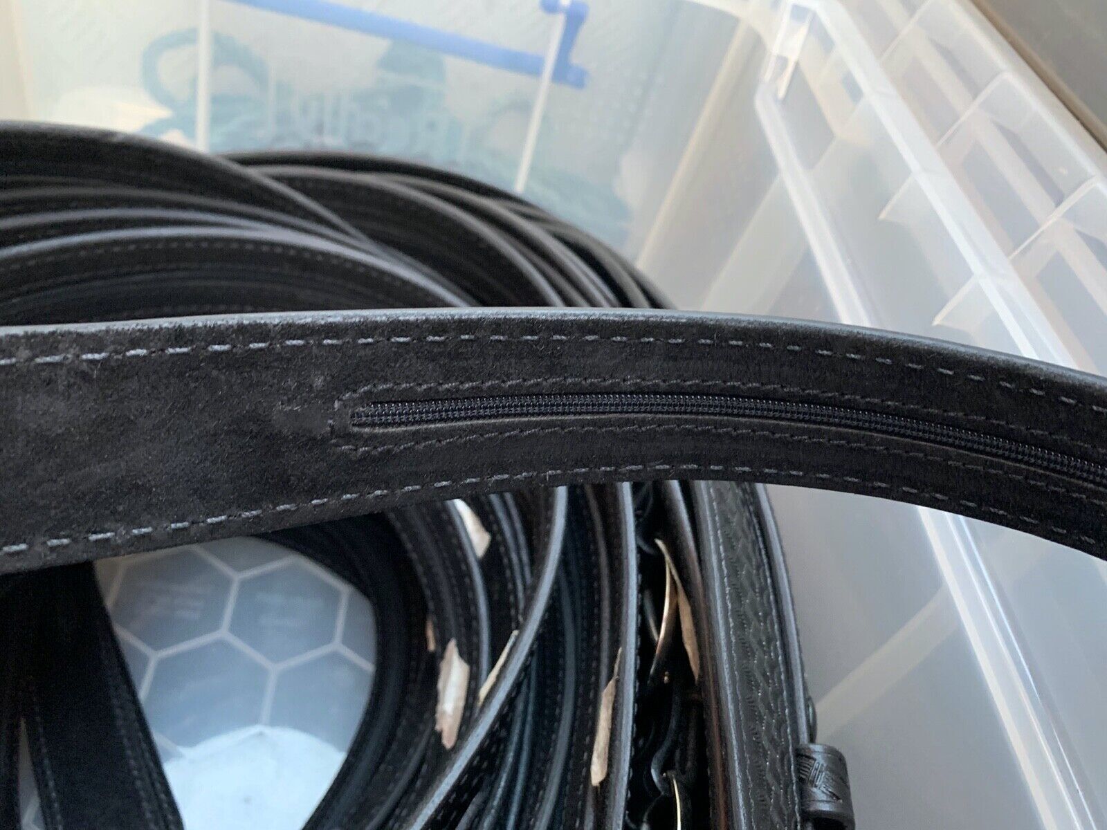 Aker Black Leather Woven Pattern Pistol Belt- 32" Waist- Hidden Coin Compar - The Militaria Shop