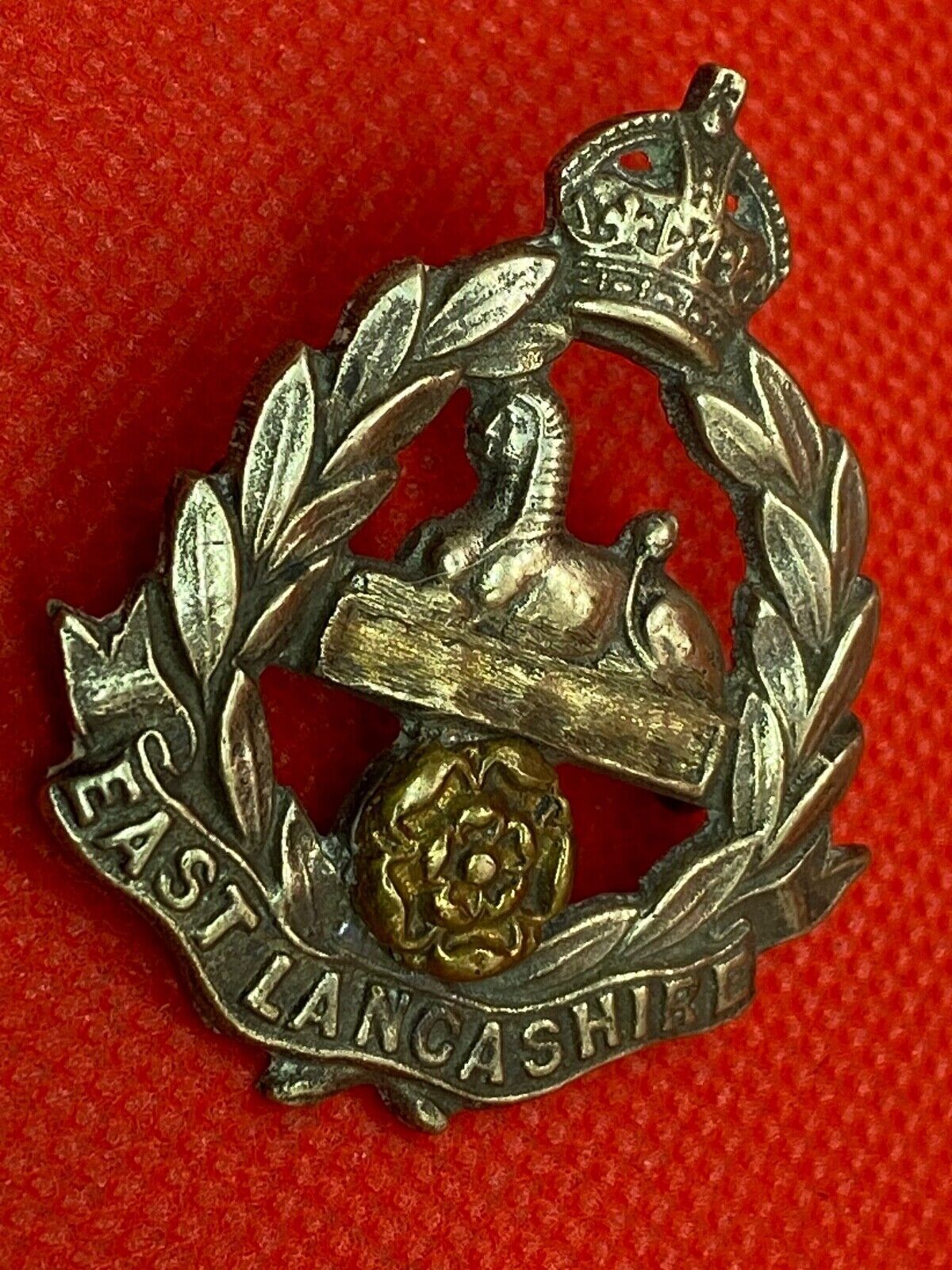 British Army Original EAST LANCASHIRE Regiment Theatre Made Cast Badge - VOIDED - The Militaria Shop