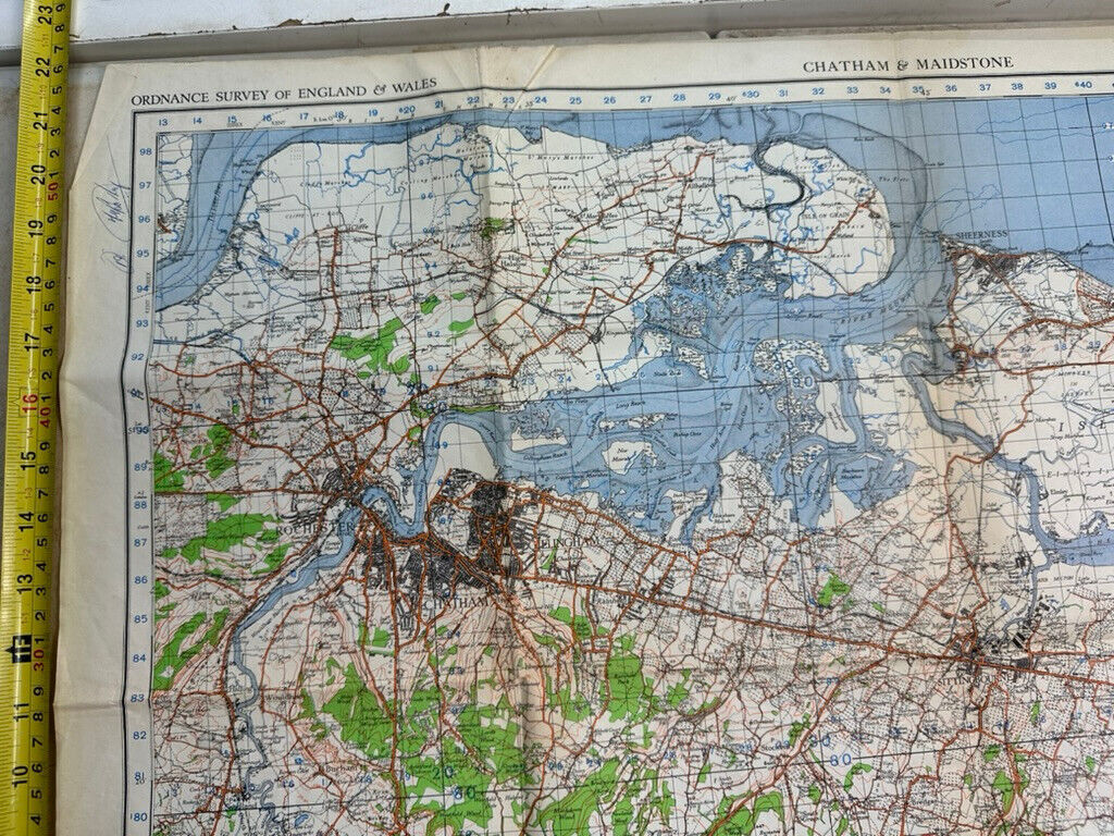 Original WW2 British Army OS Map of England - War Office - Chatham & Maidsto - The Militaria Shop