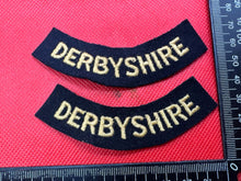 Load image into Gallery viewer, Original WW2 British Home Front Civil Defence Derbyshire Shoulder Title Pair - The Militaria Shop