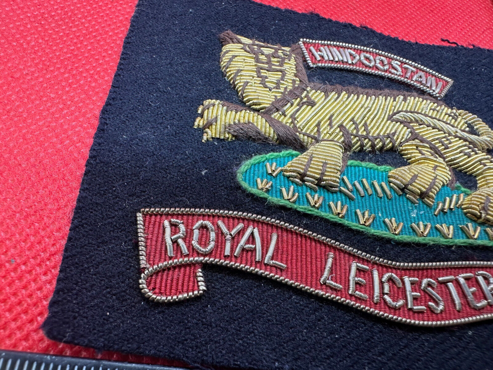 British Army Bullion Embroidered Blazer Badge - Royal Leicestershire -Hindoostan - The Militaria Shop