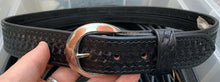Load image into Gallery viewer, Aker Black Leather Woven Pattern Pistol Belt- 32" Waist- Hidden Coin Compar - The Militaria Shop