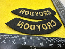 Load image into Gallery viewer, Original WW2 British Home Front Civil Defence Croydon Shoulder Titles - The Militaria Shop