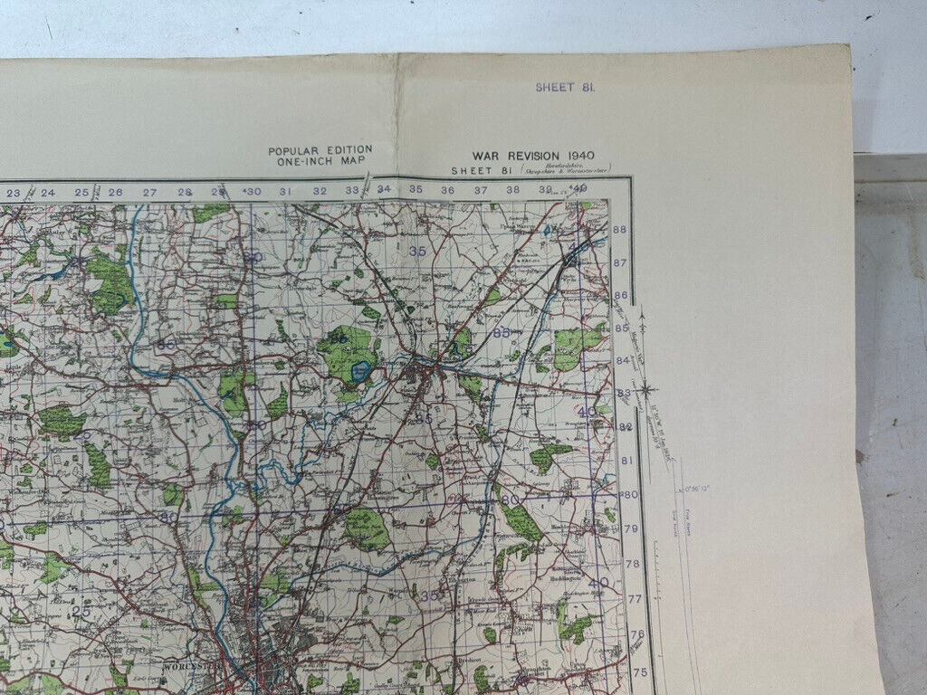 Original WW2 British Army OS Map of England - War Office - Worcester - The Militaria Shop