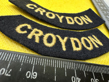Load image into Gallery viewer, Original WW2 British Home Front Civil Defence Croydon Shoulder Titles - The Militaria Shop