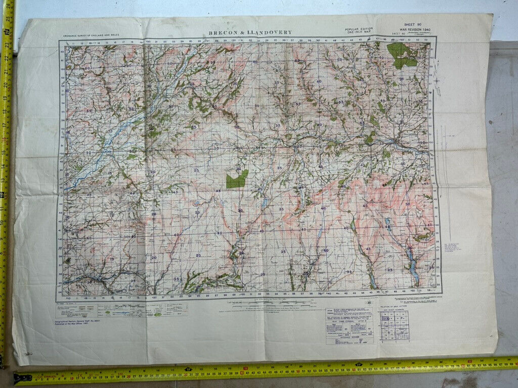 Original WW2 British Army OS Map of England - War Office - Brecon & Llandove - The Militaria Shop