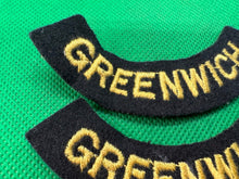 Load image into Gallery viewer, Original WW2 British Home Front Civil Defence Greenwich Shoulder Titles - The Militaria Shop