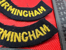 Load image into Gallery viewer, Original WW2 British Home Front Civil Defence Birmingham Shoulder Title Pair - The Militaria Shop