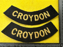 Load image into Gallery viewer, Original WW2 British Home Front Civil Defence Croydon Shoulder Titles - The Militaria Shop