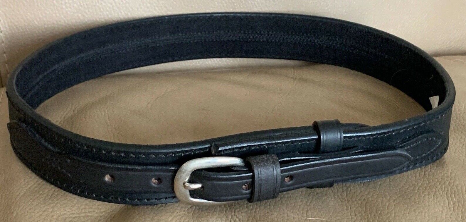 TWBC Black Leather Pistol Police Belt - Varied Sizes - Hidden Coin Compartment - The Militaria Shop