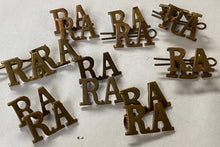 Load image into Gallery viewer, WW1 British Army - Royal Artilllery RA - genuine brass shoulder titles. - The Militaria Shop