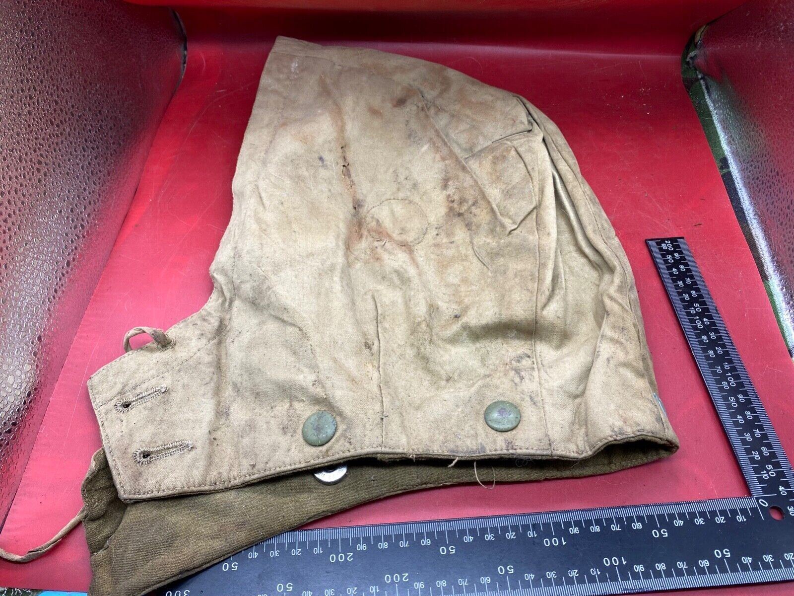 WW2 British Army Khaki Tank Suit Hood in used condition. (pixie suit). - The Militaria Shop