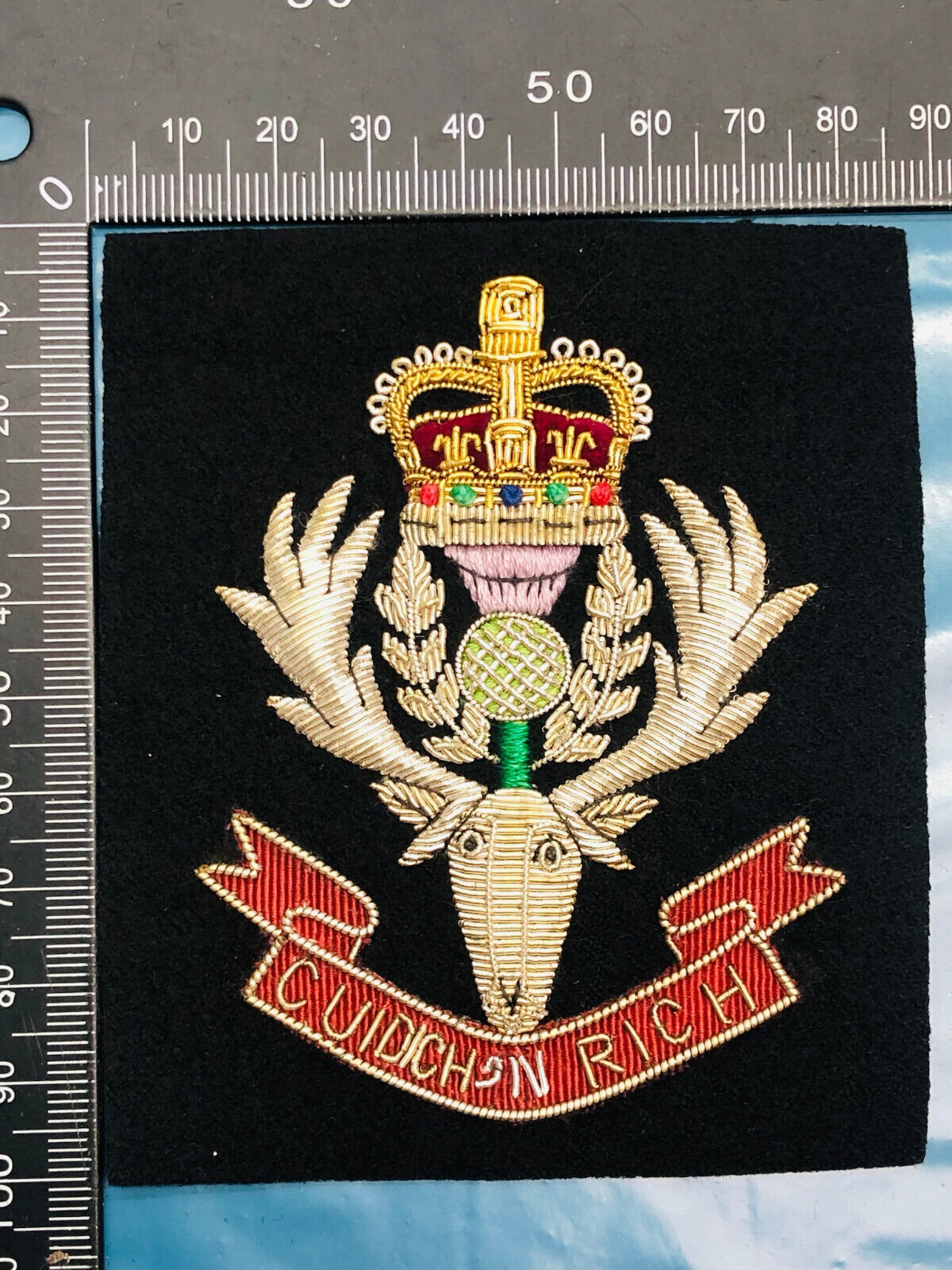 British Army Bullion Embroidered Blazer Badge - Queen's Own Highland Regime - The Militaria Shop