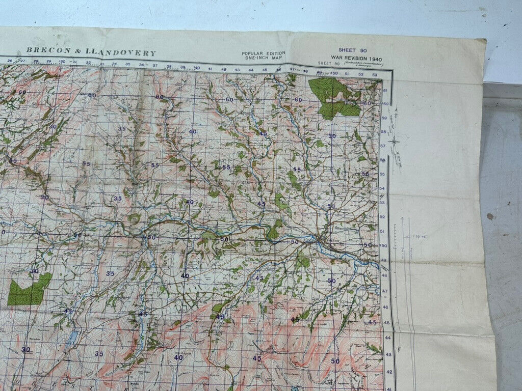Original WW2 British Army OS Map of England - War Office - Brecon & Llandove - The Militaria Shop