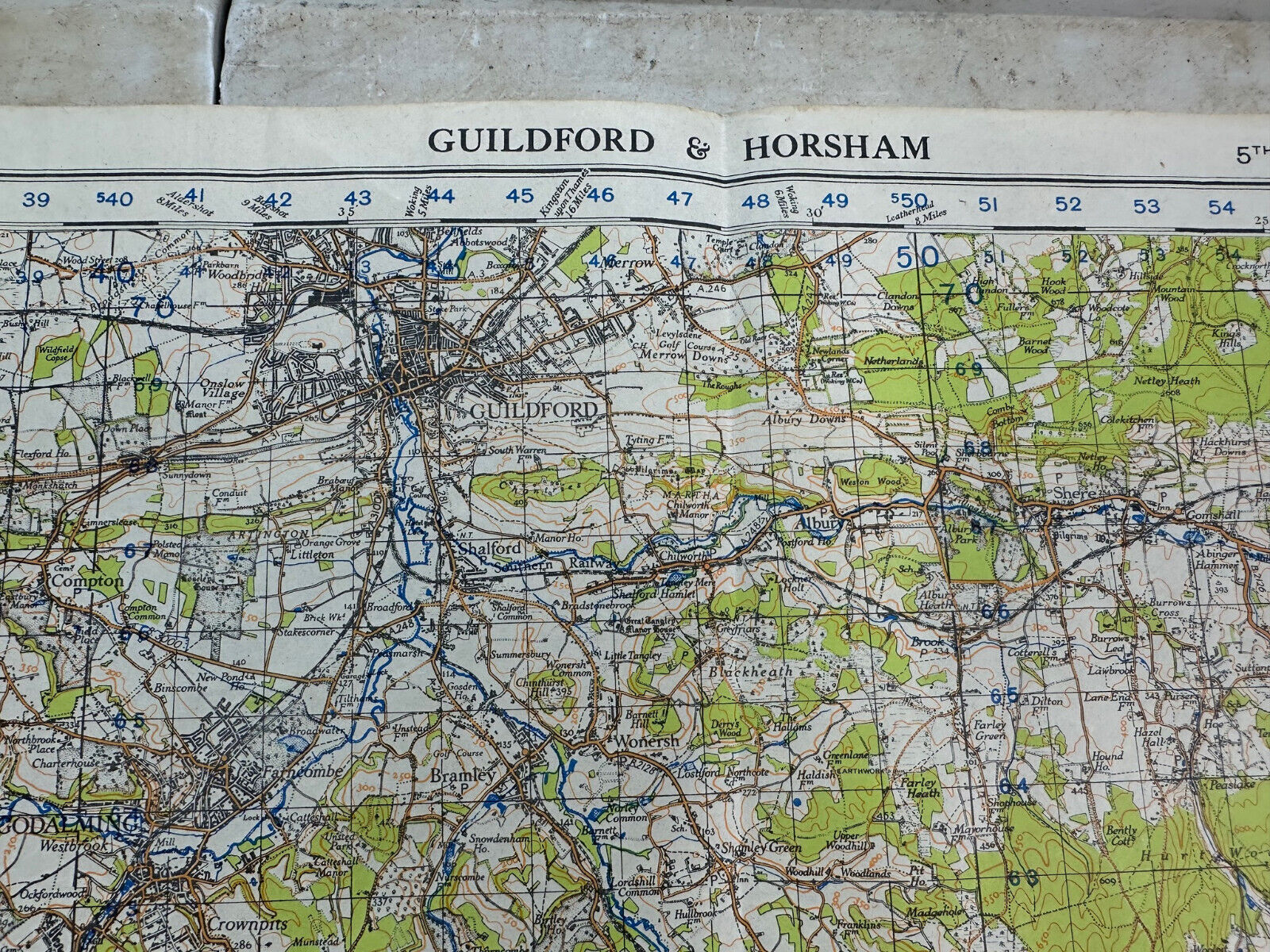 Original WW2 British Army OS Map of England - War Office - Guildford & Horsh - The Militaria Shop