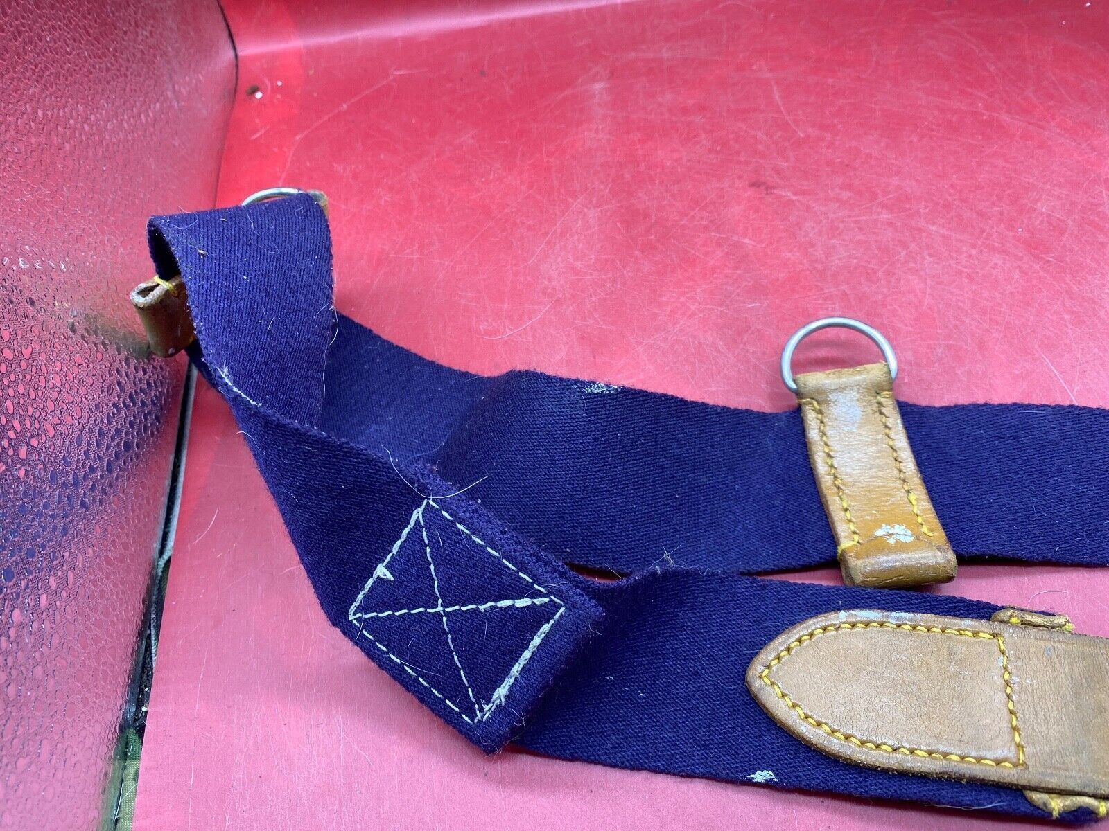 WW2 British Army Hussars Blue Canvas and Leather Belt with Fittings. - The Militaria Shop