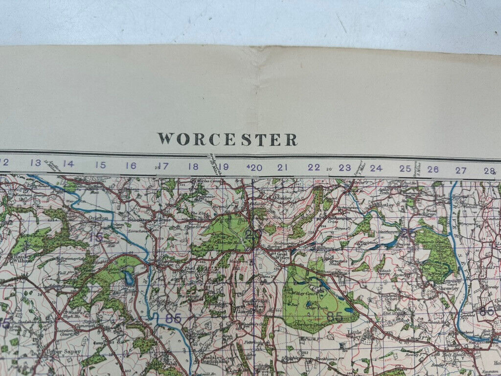 Original WW2 British Army OS Map of England - War Office - Worcester - The Militaria Shop