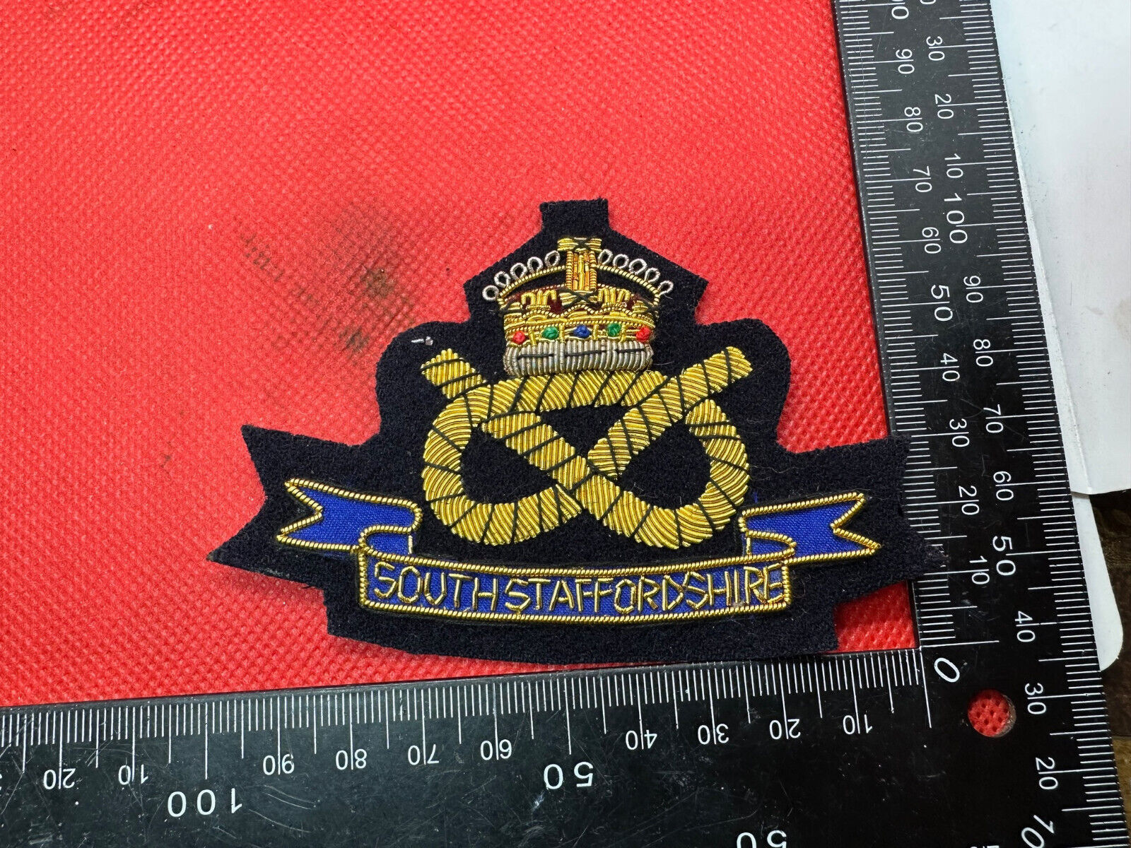 British Army Bullion Embroidered Blazer Badge - South Staffordshire Regiment KC - The Militaria Shop
