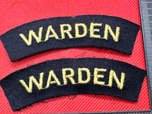 Load image into Gallery viewer, Original WW2 British Home Front Civil Defence Wardens Shoulder Title Pair - The Militaria Shop
