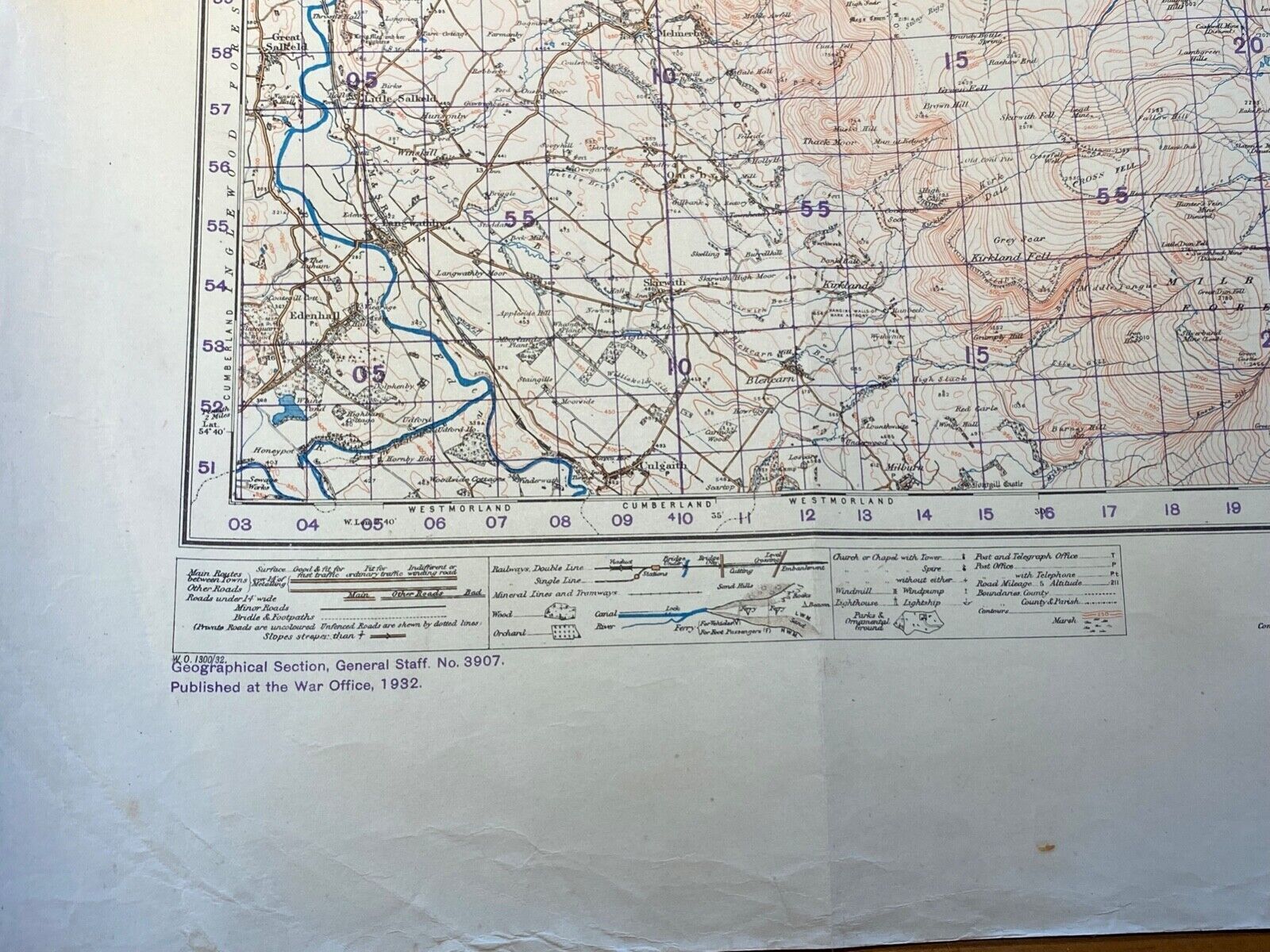Large WW2 British Army 1932 dated map of Alston and Weardale. England. - The Militaria Shop