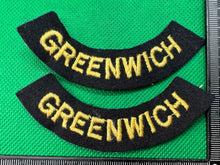 Load image into Gallery viewer, Original WW2 British Home Front Civil Defence Greenwich Shoulder Titles - The Militaria Shop