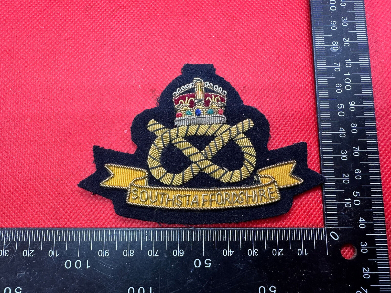 British Army Bullion Embroidered Blazer Badge - South Staffordshire -Kings Crown - The Militaria Shop