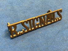 Load image into Gallery viewer, Original WW2 Brass British Army Shoulder Title Royal Signals - The Militaria Shop