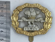 Load image into Gallery viewer, A silver & gilt washed SOUTH LANCASHIRE Regt dress cap badge with slider B1 - The Militaria Shop