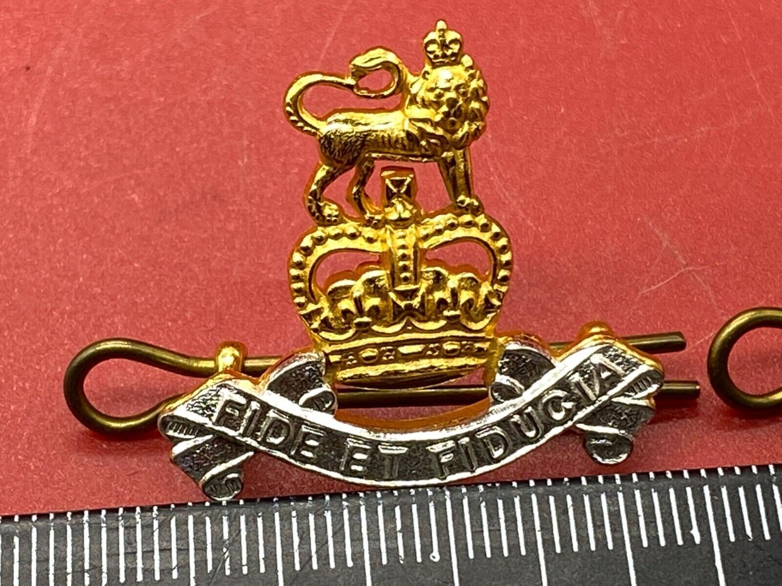 Pair of Queen's Crown Gilt and White Metal British Army Pay Corps Collar Ba - The Militaria Shop
