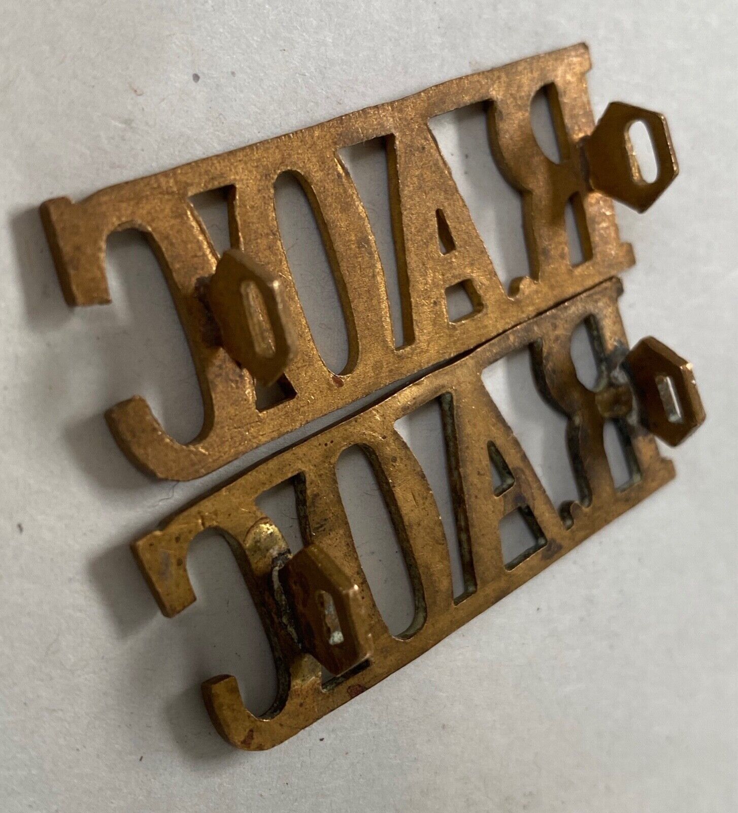 British Army WW1 RAOC Royal Army Ordnance Corps brass shoulder titles. - The Militaria Shop