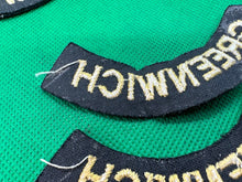 Load image into Gallery viewer, Original WW2 British Home Front Civil Defence Greenwich Shoulder Titles - The Militaria Shop