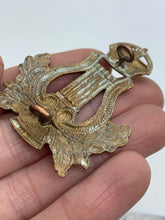Load image into Gallery viewer, Original WW2 British Army Musicians Kings Crown Brass Cap Badge - The Militaria Shop