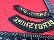 Load image into Gallery viewer, Original WW2 British Home Front Civil Defence Derbyshire Shoulder Title Pair - The Militaria Shop