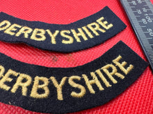 Load image into Gallery viewer, Original WW2 British Home Front Civil Defence Derbyshire Shoulder Title Pair - The Militaria Shop