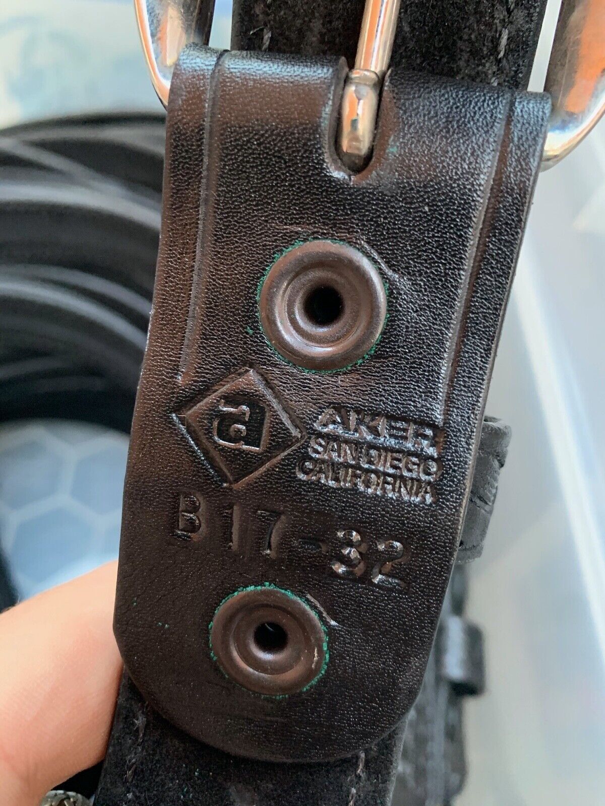 Aker Black Leather Woven Pattern Pistol Belt- 32" Waist- Hidden Coin Compar - The Militaria Shop