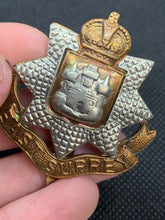 Load image into Gallery viewer, Original WW2 British Army East Surrey Kings Crown Brass Cap Badge - The Militaria Shop