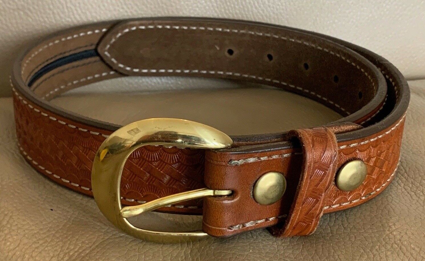 Aker Brown Leather Pistol Police Belt - Varied Sizes - Hidden Coin Compartment - The Militaria Shop