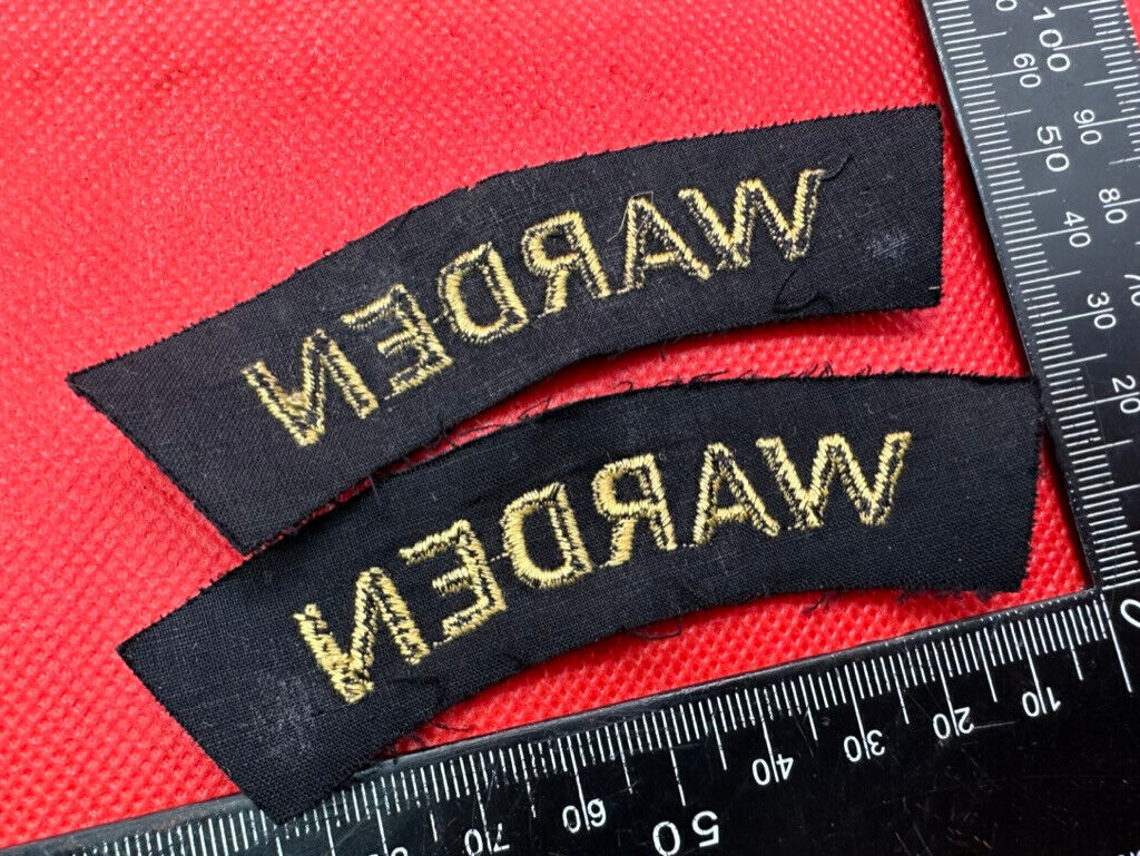 Original WW2 British Home Front Civil Defence Wardens Shoulder Title Pair - The Militaria Shop