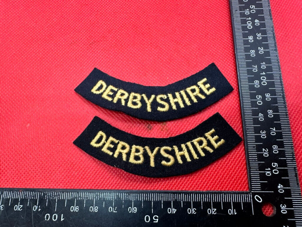 Original WW2 British Home Front Civil Defence Derbyshire Shoulder Title Pair - The Militaria Shop