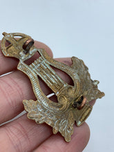 Load image into Gallery viewer, Original WW2 British Army Musicians Kings Crown Brass Cap Badge - The Militaria Shop