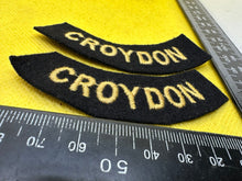 Load image into Gallery viewer, Original WW2 British Home Front Civil Defence Croydon Shoulder Titles - The Militaria Shop