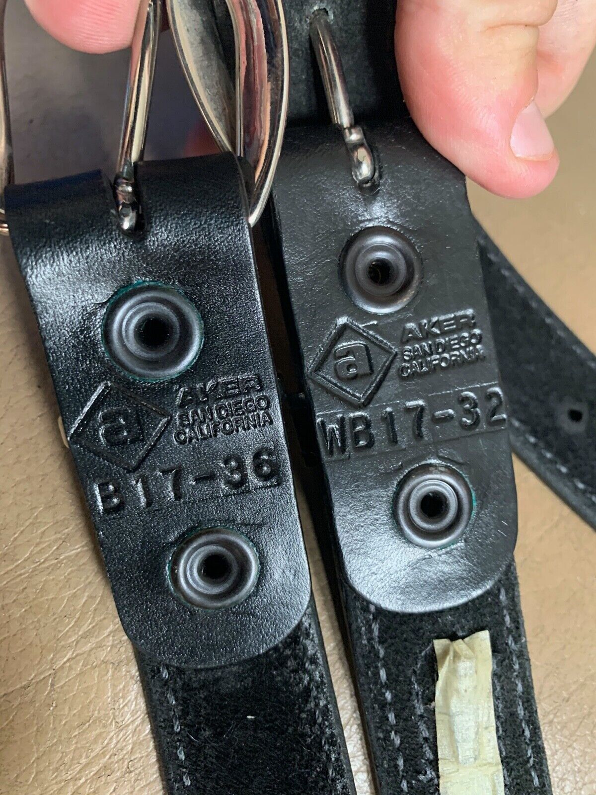 Aker Black Leather Pistol Police Belt - Varied Sizes - Hidden Coin Compartment - The Militaria Shop