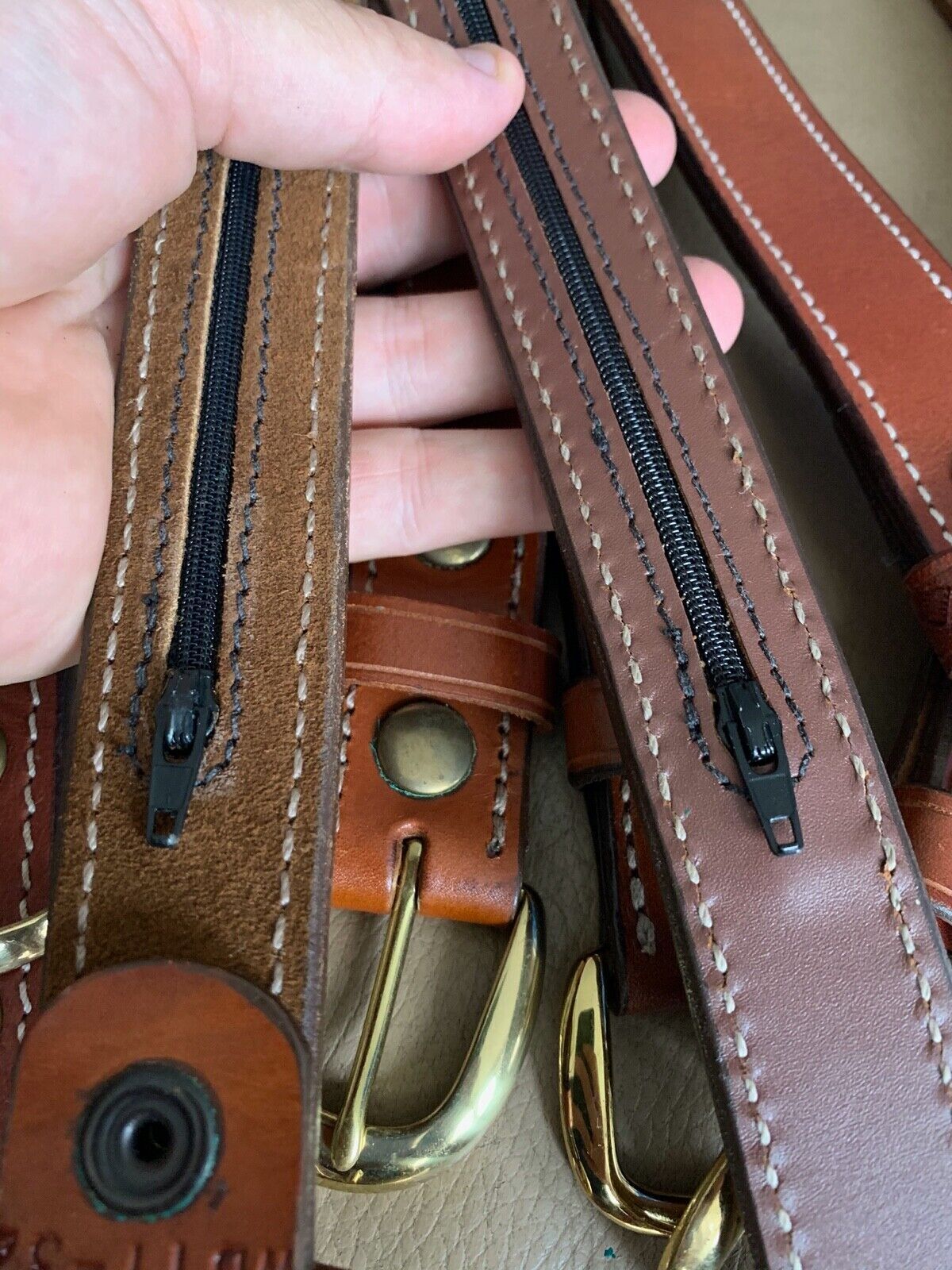 Aker Brown Leather Pistol Police Belt - Varied Sizes - Hidden Coin Compartment - The Militaria Shop