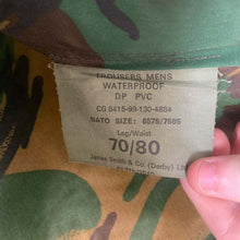 Load image into Gallery viewer, Genuine British Army DPM Camouflaged Rain Trousers Waterproof PVC - Size 70/80 - The Militaria Shop