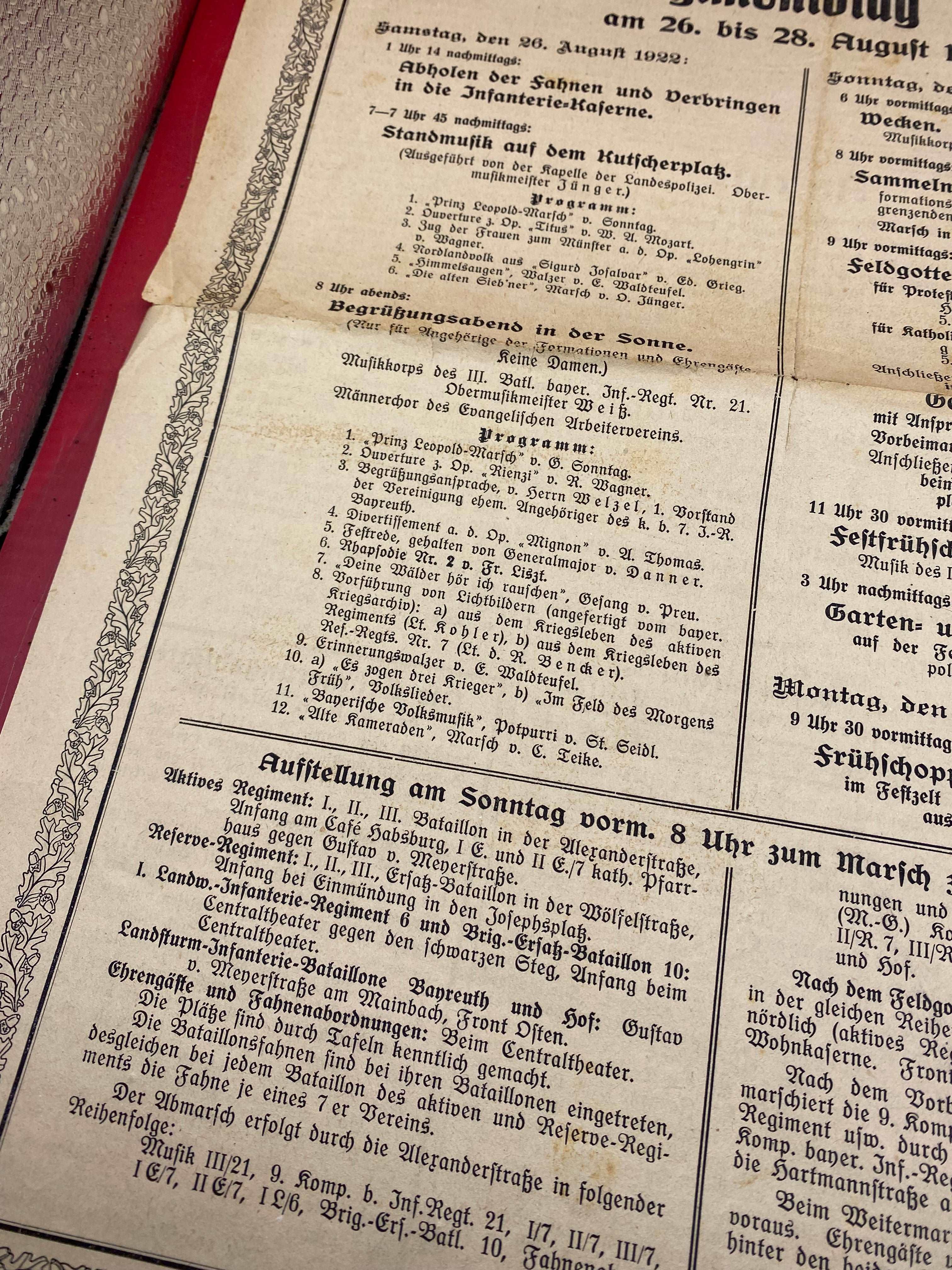 1922 Dated German Army Regimental Festival in Bayreuth - Leaflet / Poster. - The Militaria Shop
