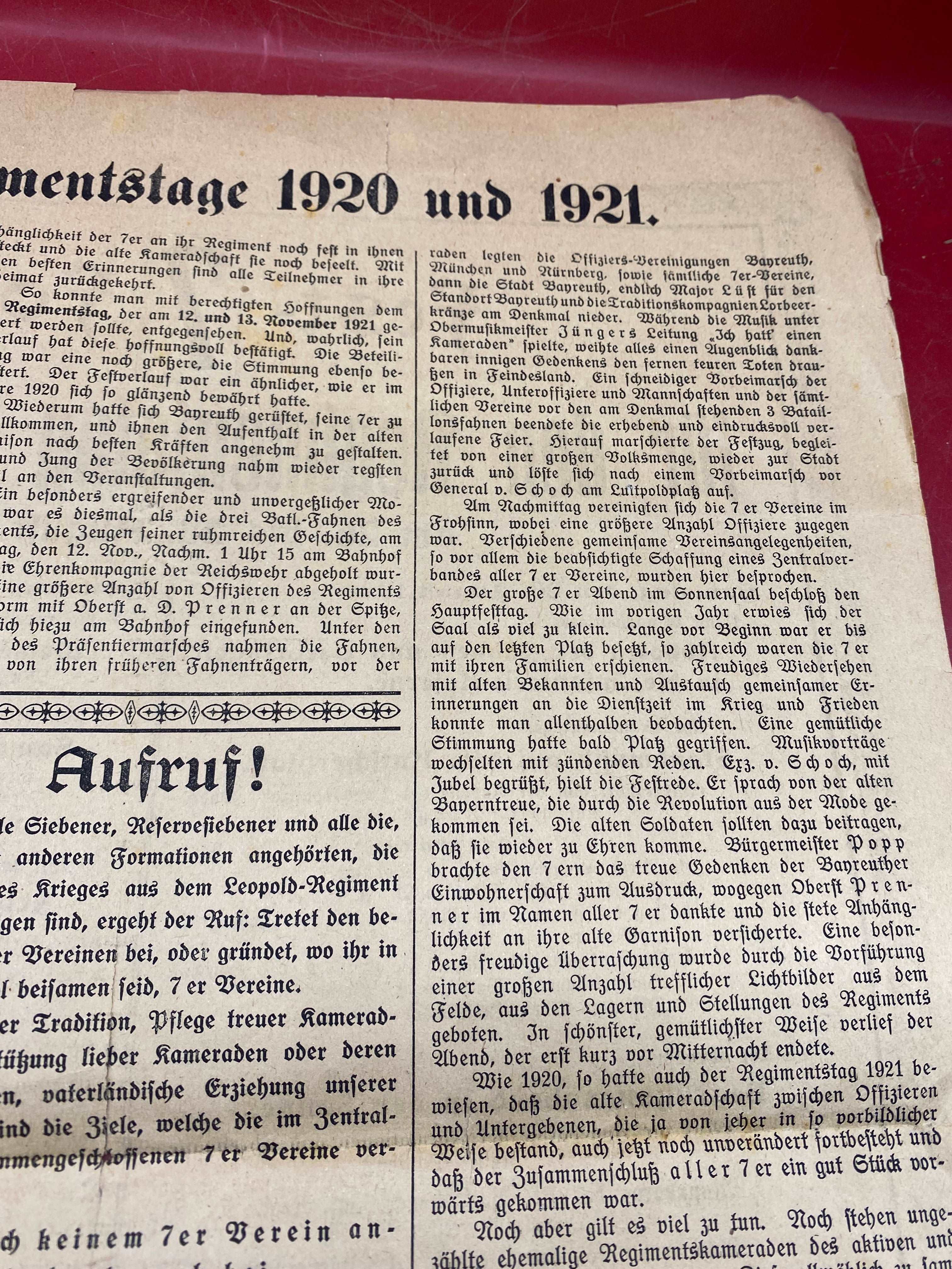 1922 Dated German Army Regimental Festival in Bayreuth - Leaflet / Poster. - The Militaria Shop