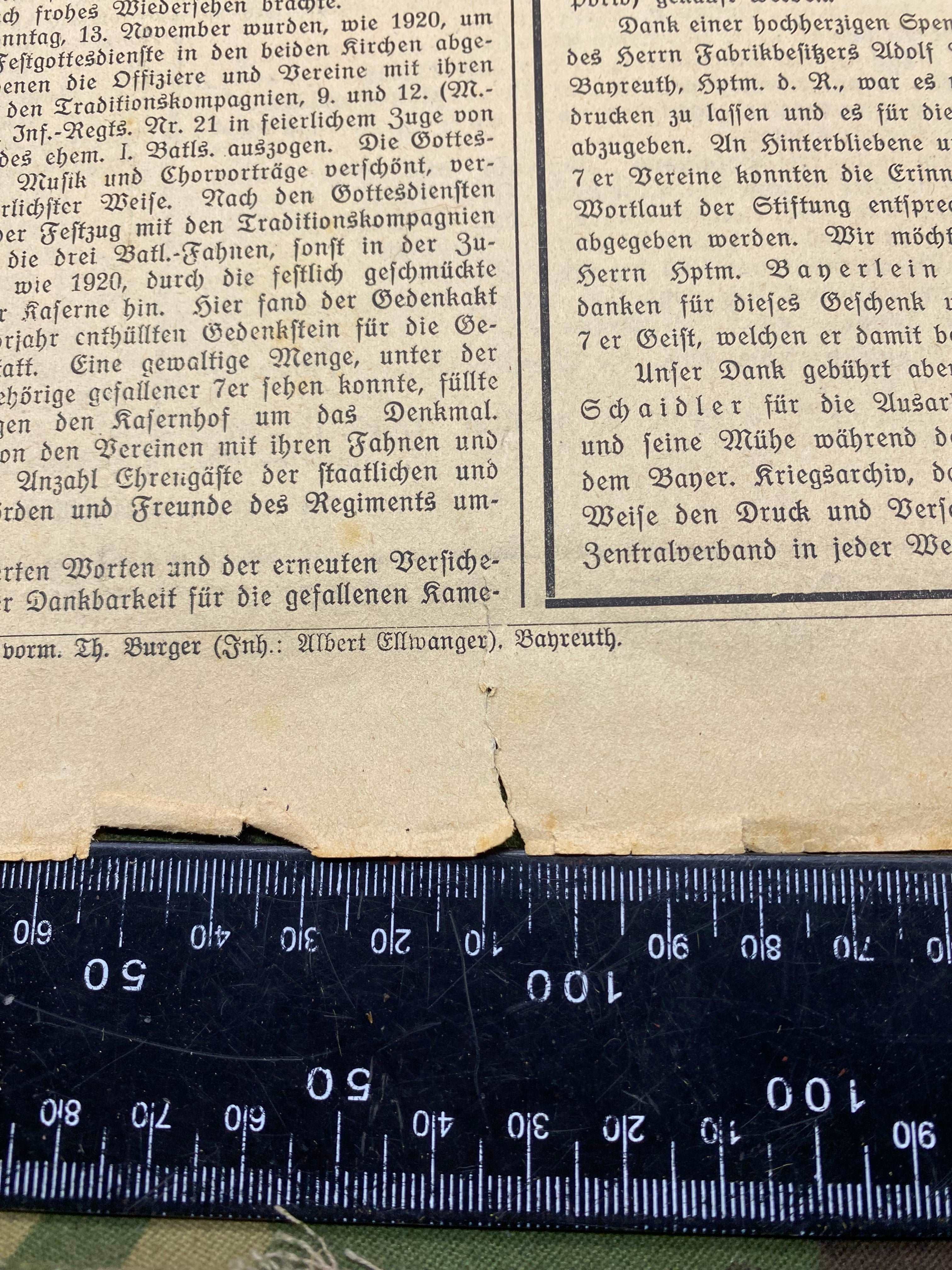 1922 Dated German Army Regimental Festival in Bayreuth - Leaflet / Poster. - The Militaria Shop
